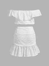 Women Fashionable Solid Color Off Shoulder Ruffled Top And Skirt Set